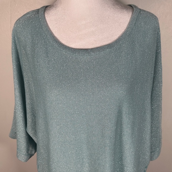 Chico’s Baby Blue Sparkle Metalic oversized Top, Size 3  (XL) - Picture 4 of 12